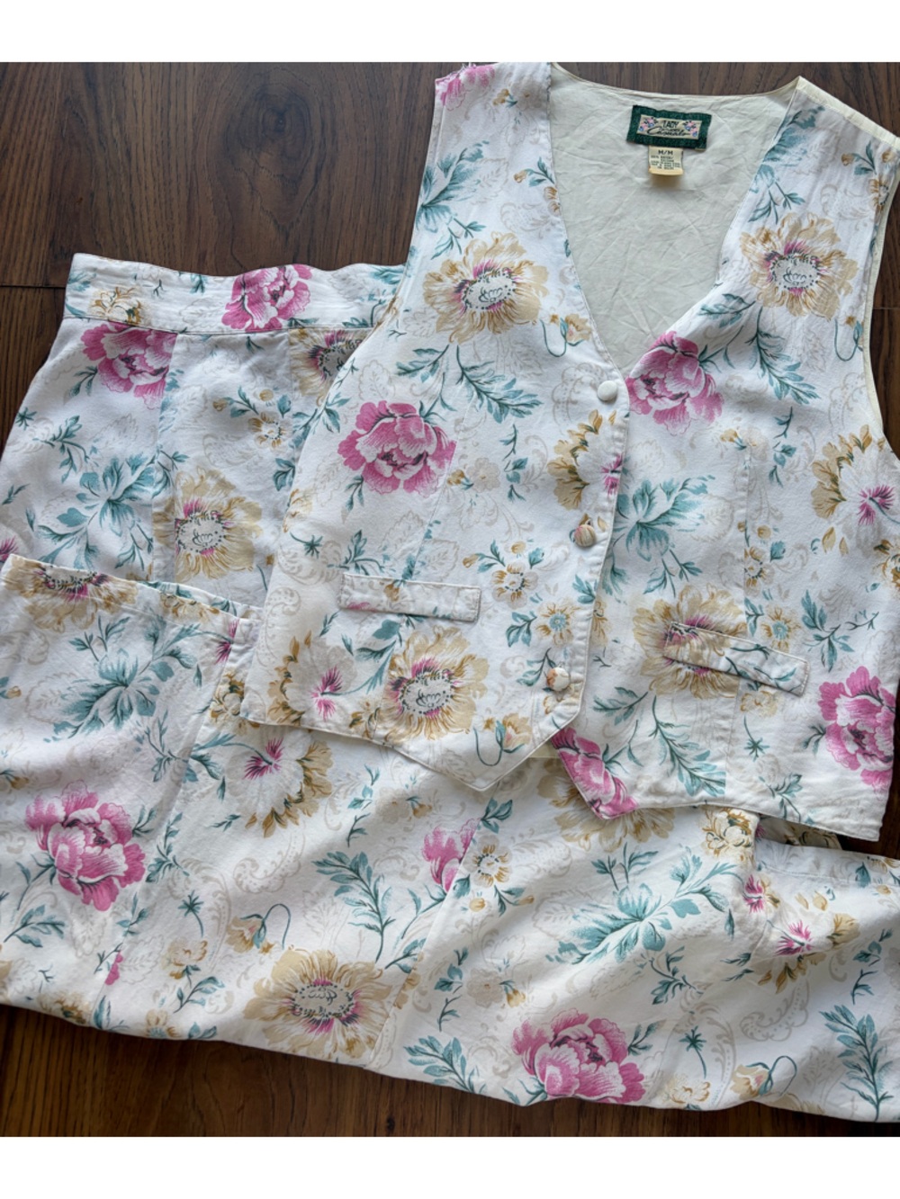 Vintage 90s Floral Matching A-line Skirt & Vest Set